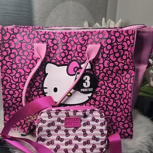 Hello Kitty 3piece travel set  large Tote crossbody laugage tag Brand new